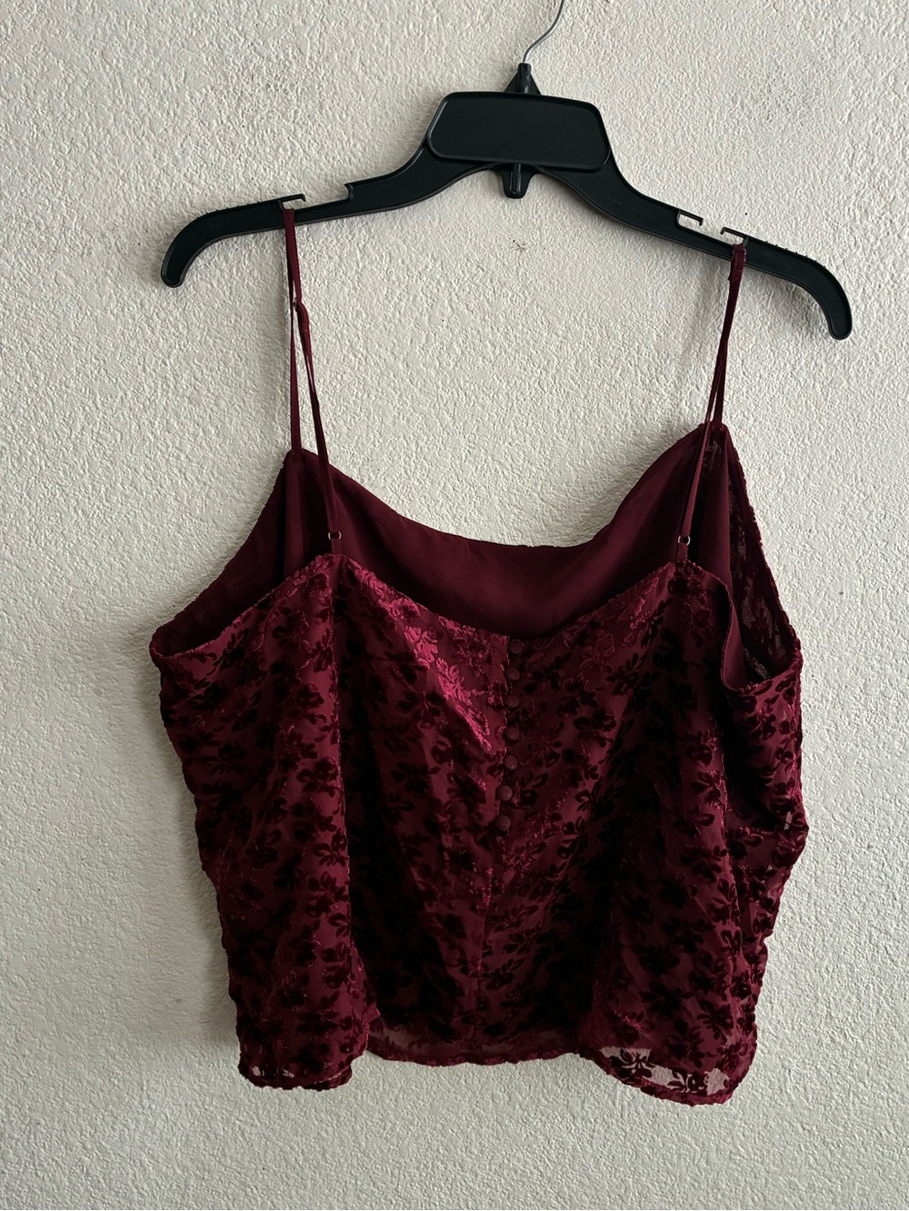 🆕GAP Burnout Velvet Crop Cami Burgundy Floral Spaghetti Strap Top XXL🆕 - Picture 8 of 16